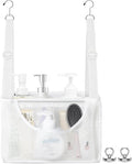 PVC Mesh Hanging Shower Caddy Organizer with 2pc Magnetic Hooks, Portable Adjustable Travel Bathroom Bag with Pockets for RV, Camping, Cruise, Dorm, Gym, White, 12“x5 x7（LxWxH）
