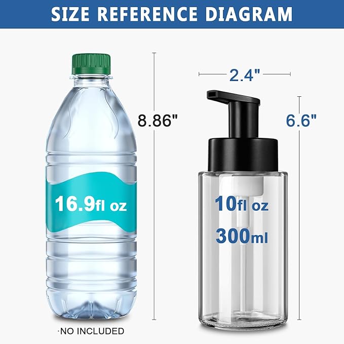 Foaming Soap Dispenser, 10 oz/300ml Foaming Hand Soap Dispenser, 3 Pack Glass Foaming Soap Dispenser for Bathroom & Kitchen, Clear Refillable Foam Soap Dispenser Bottle with Waterproof Labels