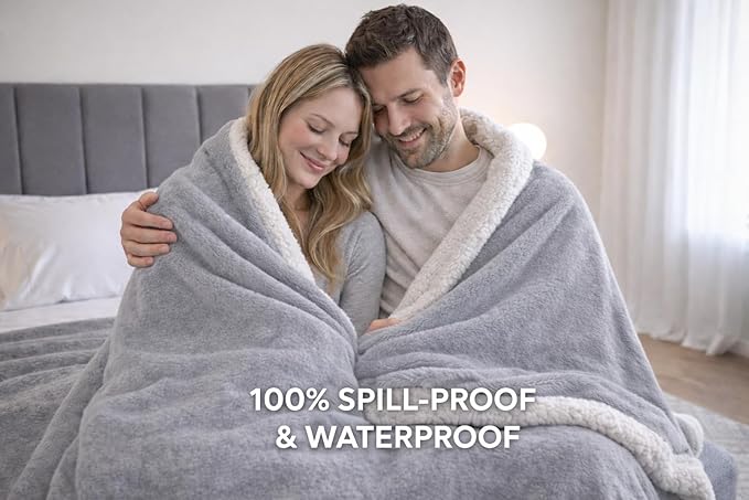 Waterproof King Size Blanket - Sherpa Fleece Reversible Throw, Soft Warm Leak-Proof Bed & Couch Protector for Kids, Pets & Everyday Spills (Velvet Gray/Cloud White, King 90x108)