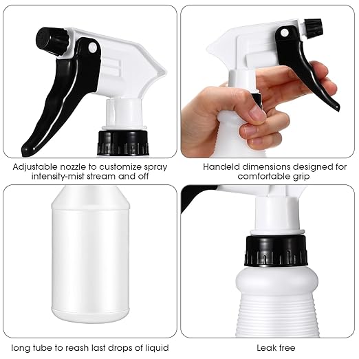 Yinder 18 Pcs 16 Oz Plastic Spray Bottle Bulk Empty Refillable Spray Bottles for Cleaning Solution Leak Proof Water Sprayer with Adjustable Nozzle Mist/Stream Mode(Black, White, Red)