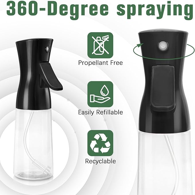 Spray Bottle For Hair,Continuous Water Mister for Hairstyling, Salons, Cleaning, Plants,Essential Oil Scents,Ultra Fine Mist Sprayer,6.8 OZ /200 ML-Black