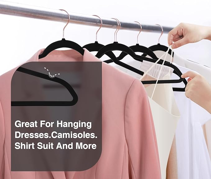 Black Velvet Hangers 50 Pack, Premium Felt Hangers,Non Slip Hanger with 360 Rotating Hook,Heavy Duty for Coat,Shirt,Pants