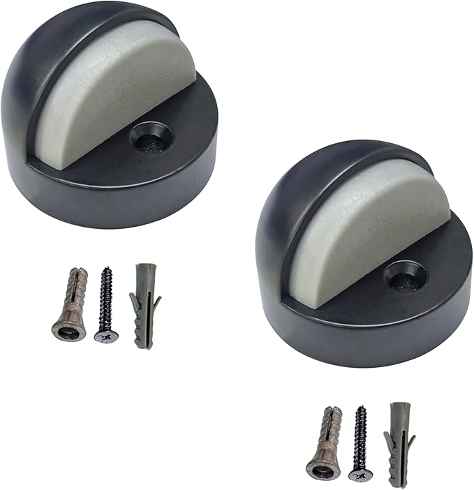QCAA High Dome Floor Door Stop, 1-11/16" x 1-3/16", Zinc Die Cast, Matte Black, 2 Pack, Made in Taiwan