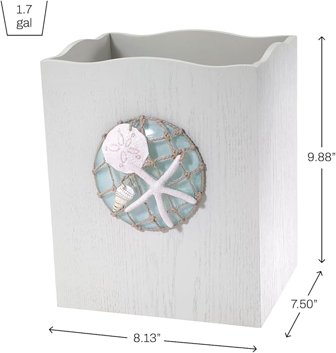 Avanti Linens - Waste Basket, Decorative Trash Can, Beach Inspired Bathroom Accessories (Seaglass Collection)