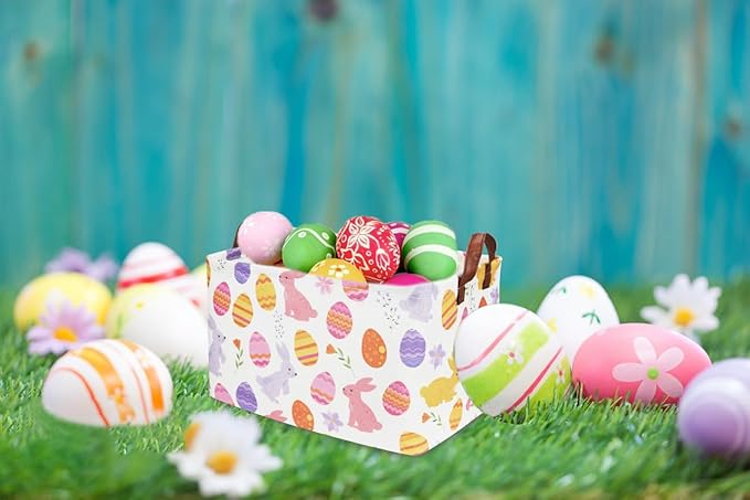 Rectangular Easter Baskets, Kids Easter Basket Organizer.Cute Storage Basket with Handles.Boys and Girls,Easter Bunny Eggs Decor,Toys,Books,Easter Gifts (Rabbit Easter Eggs ) …