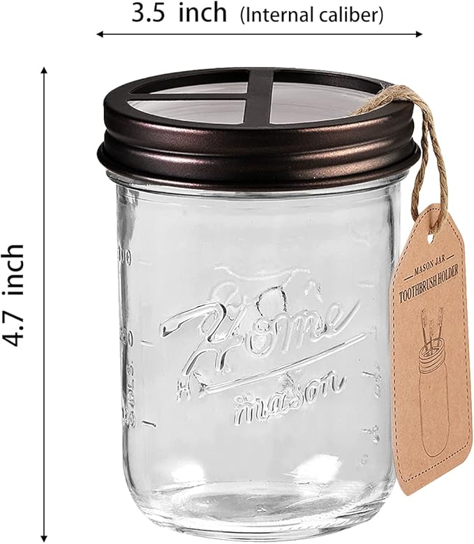 SheeChung Mason Jar Toothbrush Holders, Bathroom Accessories, Bathroom Essentials, Bathroom Organizers and Storage, Bathroom Countertop Organizer, Glass Toothbrush Holders for Bathroom-Bronze