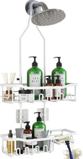 Upgraded Extended Length Shower Organizer with Hooks, Rustproof Shampoo Soap Holder, Large Hanging Bathroom Caddy