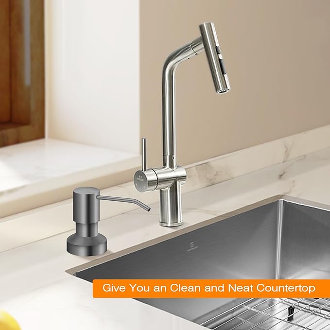 Sink Soap Dispenser for Kitchen Sink, Countertop Built in Sink Soap Dispenser with 47” Extension Tube kit, No Need to Fill The Little Bottle Again (Gray)