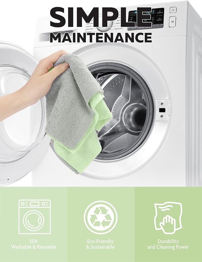 Fantasticlean Microfiber Cleaning Cloth Roll -75 Pack, Tear Away Microfiber Towels, 12" x 12", Reusable, Washable, Scratch Free, Ultra Absorbent Dishcloth for All-Around Cleaning Supplies (Green)