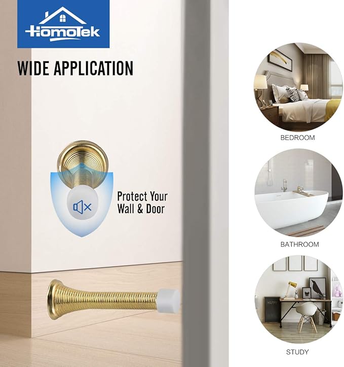 HOMOTEK 30 Pack Spring Door Stopper with Rubber Bumper 3-1/8" Flexible Spring Heavy Duty Wall Door Stop Low Mounted Door Bumper for Home (Bright Brass)