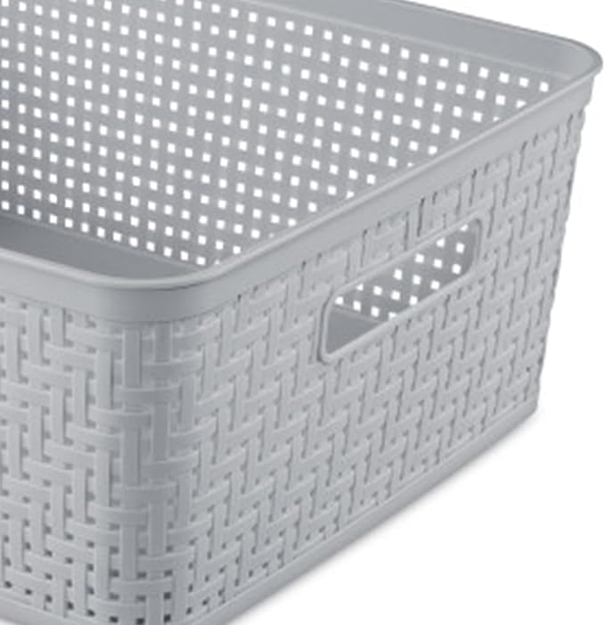 Sterilite 24 Pack Plastic Storage Bin Organization Containers, Short Baskets, Cement