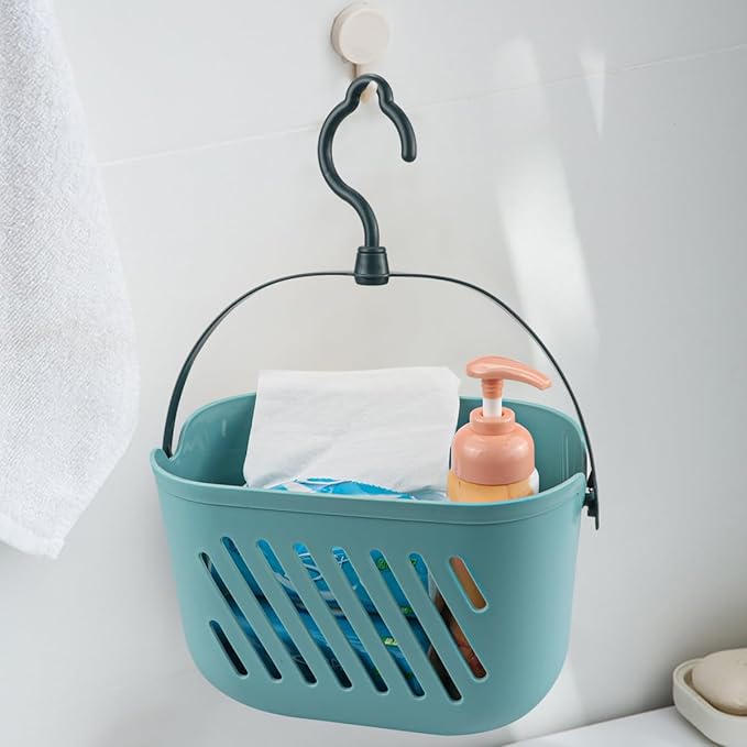 Hanging Shower Caddy Basket with Hook Plastic Hanging Storage Basket Portable Kitchen Organizer Storage Basket for Bathroom Kitchen Pantry Bathroom Dorm Room（Blue）