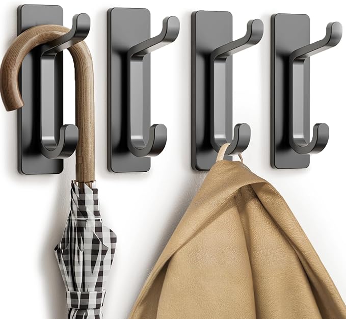 pickpiff Wall Hooks for Coat and Towel: 13LB Strong Adhesive Door Hanger Stick on, Grey 4 Pack