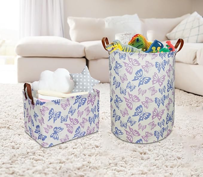 Rectangular Blue Butterfly Basket,Gift Basket for Boys and Girls,Toy Bin,Books Box,Room Decor (Butterfly)