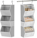 Hanging Closet Organizer 3 Shelf Collapsible Bedroom Closet Organizers and Storage Hanging with Mesh Pockets for Clothes, Fabric Hanging Storage Bins for Wardrobe Closet Organization and Storage, Grey
