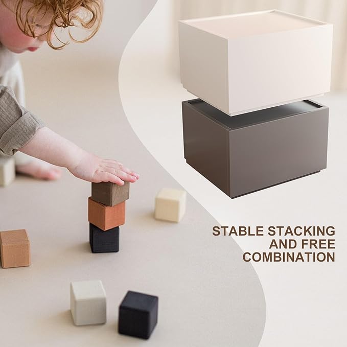 Stackable Storage Drawers, Wooden Drawer Storage Organizer, End Table with Wooden Drawers, Small Storage Cabinet, Modular Design, Available in 2 Sizes for Versatile Use White Small Set 1