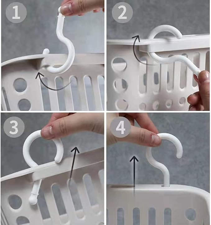 3PCS Plastic Hanging Baskets for Shower, Hanging Basket Organizer with Hooks, Rectangle 10.6Inches Small Hanging Storage Basket (Grey)