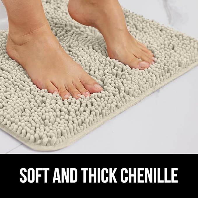 GORILLA GRIP Bath Rug Mat 30x20, Thick Soft Absorbent Chenille, Quick Dry Microfiber Mats, Rubber Backing Washable Shower Floor Rugs, US Designed Bathroom Bathmat Home Decor Accessories, Dusty Cloud