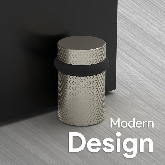 Mega Handles Knurled Floor Door Stopper, Quickly Installed Wall Protector, Wall Protectors from Door Knobs, Floor Door Stop with Mounting Hardware Included - Satin Nickel - 2 Inches