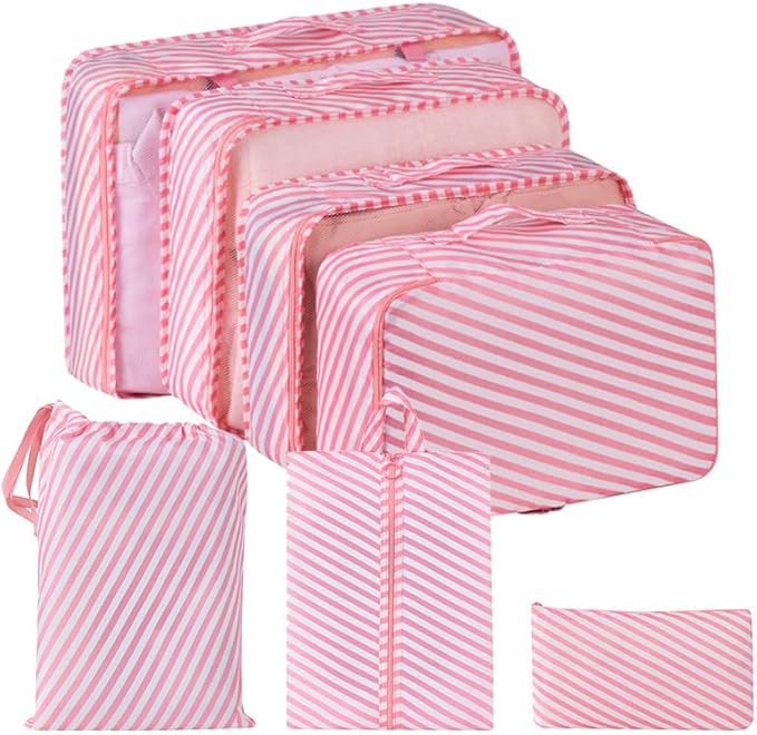 7set Packing Cubes for suitcases Travel Storage Bag Mesh Breathable Travel Packing Cubes for Suitcases Durable Travel Compression Storage Shoe Bag