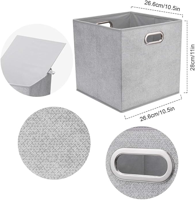 Fabric Cubicle Storage Cubes Bins 10.5x10.5 x 11 In Pattern Collapsible Storage Cube Boxes Grey White Cloth Storage Cubes Baskets Foldable Inserts Drawer Storages for Cube Organizer Storage QY-SC14-3
