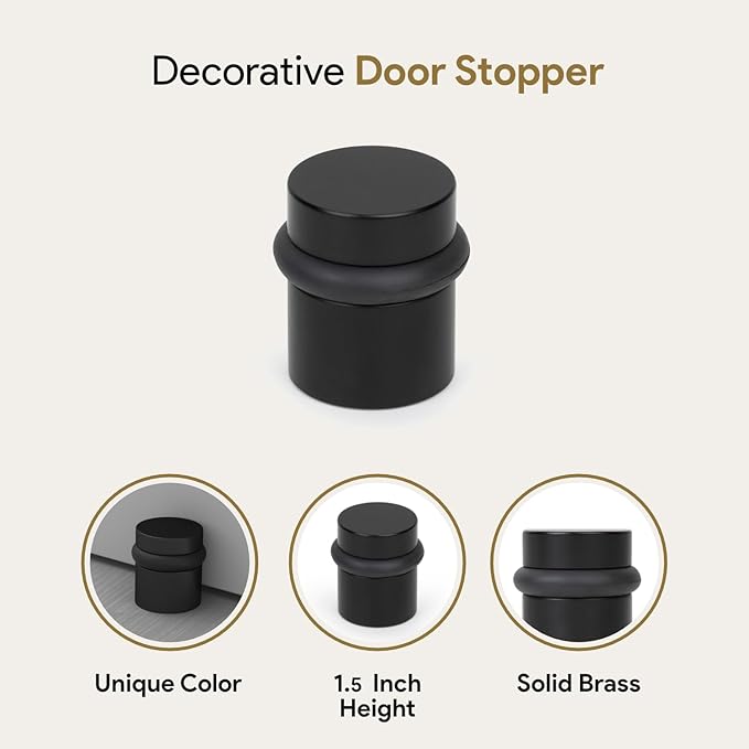 Mega Handles Floor Door Stopper, Black Stopper Quickly Installed Wall Protector, Wall Protectors from Door Knobs, Floor Door Stop with Mounting Hardware Included - Matte Black - 1.5 Inch
