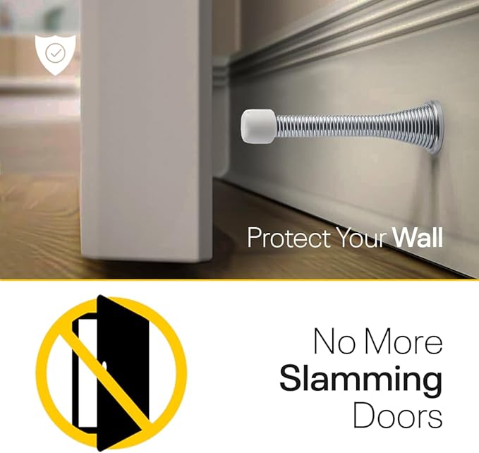 Door Stoppers for Wall – Spring Door Stopper with Rubber Tip – 3-1/4" – Pack of 4 – Doorstop – Ideal for Home, Offices, Schools