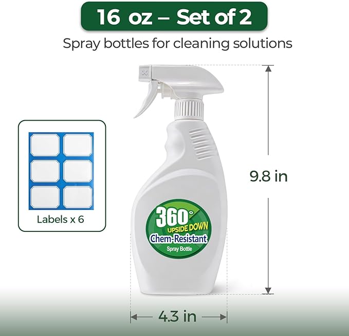 T4U Spray Bottles for Cleaning, 16 OZ Empty Spray Bottles Heavy Duty, Plastic Spray Bottles for Cleaning Solutions, Cleaning Spray Bottle for Household Cleaning Bleach, Industrial Chemical (2 Pack)