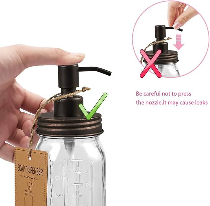 SheeChung Mason Jar Bathroom Accessories Set, 2Pcs Glass Bathroom Accessory Set, Soap Dispenser, Toothbrush Holder, Bathroom Decor, Rustic Farmhouse Decor - Bronze