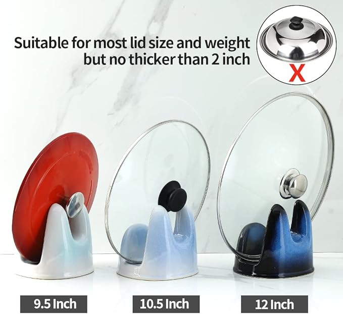 Nihow Pot Lid Holder: Stable Ceramic Pan Lid Holder for Kitchen Counter Decor/Counter top/Stove Top- Heat Resistant & Dishwasher Safe - Elegant White & Green (1 PC)