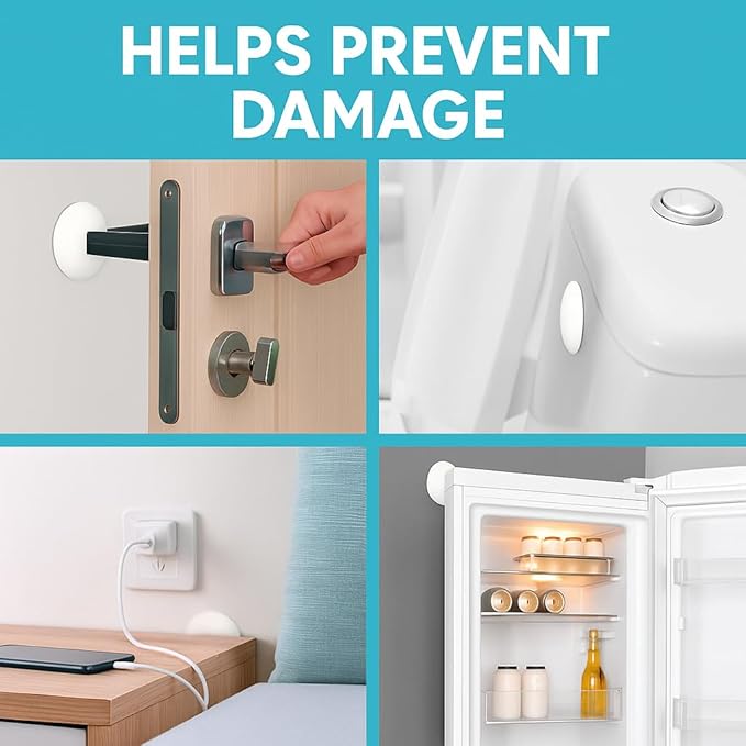 Strongest Home Wall & Door Handle Stopper 3.15" Set 5 Pieces of White Rubber Door Knob Round Wall Shield Cushion, Quiet Wall Protector for Door Handle, Guard Door Bumper Wall - Self Adhesive