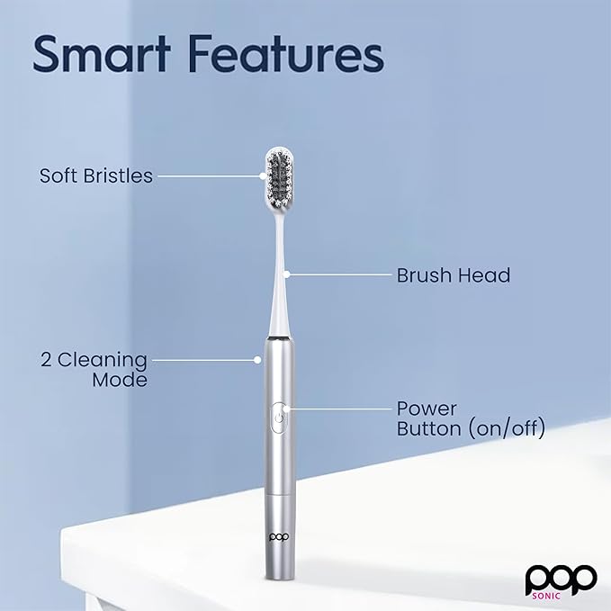 Go Plus Sonic Toothbrushes for Adults w/Electric Toothbrush Case - Electric Toothbrush for Adults & Kids - Sonic Toothbrush w/ 2 Speeds - 18000-24000 Vibrations Per Minute (Silver)