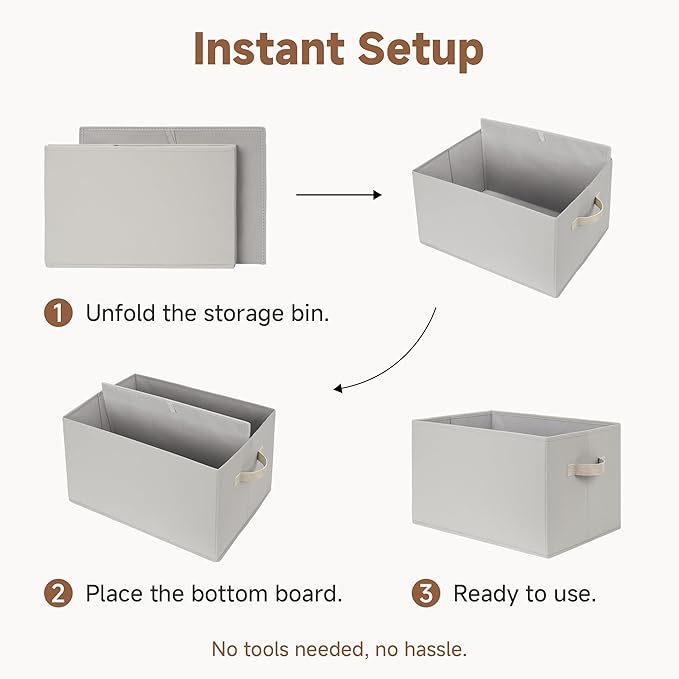 StorageWorks Storage Baskets for Shelves, Fabric Storage Bins, Closet Organization and Storage Baskets, Organizer Bins for Clothes, Light Gray, Extra Large, 3-Pack