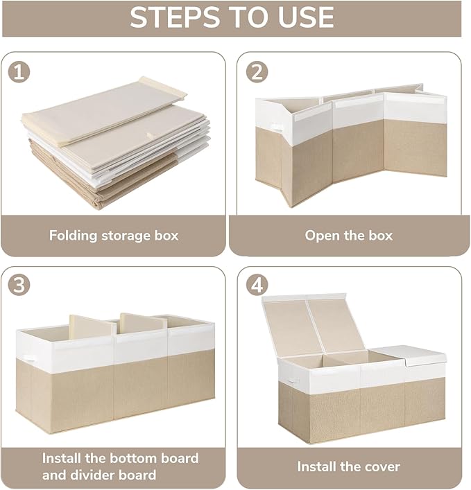 INDRESSME 185L Extra Large Toy Box, Toy Storage Organizer Collapsible Storage Bins with Lids Toy Chest for Playroom, Living Room, Toy Baskets Storage Kids, Boys Girls 39" x 17" x 17" (Beige & White)