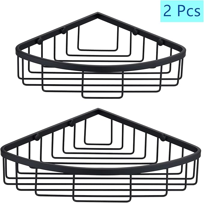 GORDEE [2 Pack] Corner Shower Caddy Shelf Organizer, Stainless Steel Heavy Duty Rust-Proof Shampoo Holder, Wall Mounted Storage Rack for Bathroom & Kitchen, Matte Black