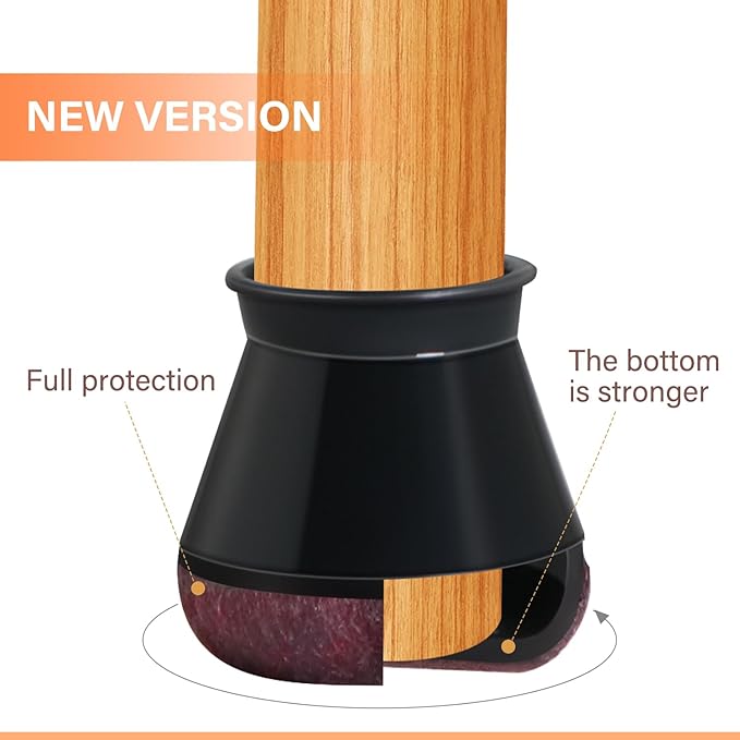 YOZON Small Chair Leg Floor Protectors for Hardwood Floors 32 Pack Felt Furniture Pads Silicone Caps Anti-Scratch Reduce Noise Black Round Small Fit 1/2" to 3/4" (14-19mm)
