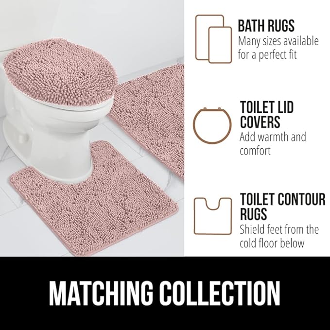 GORILLA GRIP Bath Rug Mat 44x26, Soft Absorbent Chenille, Quick Dry Microfiber Mats, Rubber Backing Washable Shower Floor Rugs, Bathmat Runner, US Designed Bathroom Home Decor Accessories Dusty Rose