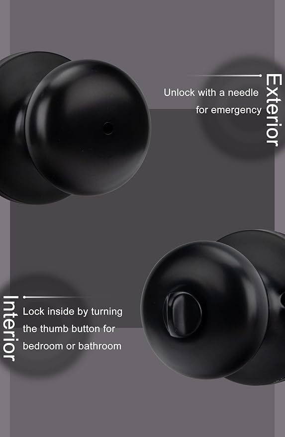 Goldenwarm Black Interior Door Knobs, Matte Black Bedroom Door Knob, Door Knobs Interior Bulk, Privacy Door Knob for Bedroom or Bathroom(6 Pack)