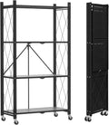 ALANNG 4 Tier Storage Shelves on Wheels, No Assembly Metal Folding Shelf Heavy Duty, Black | Colorful | Rolling | Collapsible | Rack Unit | for Living Room Office | 13.4" D x 28" W x 50" H