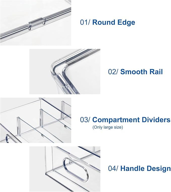 Fridge Drawer Pull Out Stackable Bins, Clear Refrigerator Stackable Organizers, Fridge Organizer Storage for Kitchen, Pantry, Vegetables, Fruits (2 Tall)