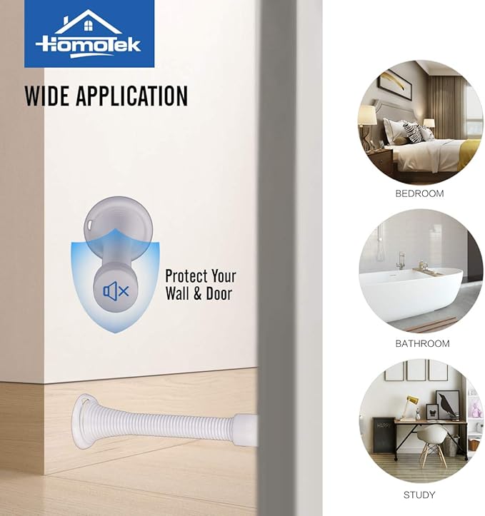 HOMOTEK 12 Pack Spring Door Stops,3-1/8” Heavy Duty Door Stop - Flexible Spring Door Stopper with Low Mounted White Rubber Bumper Tips, White