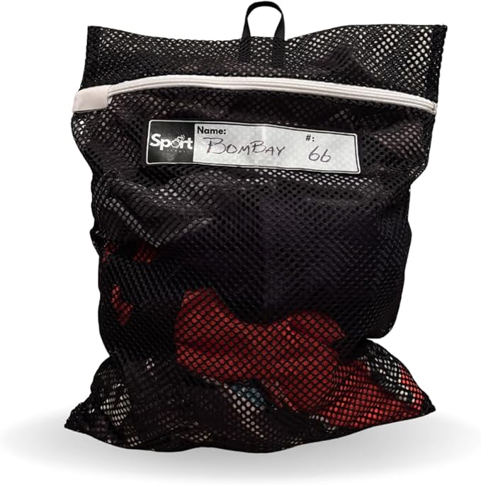 Heavy-Duty Mesh Laundry Bag – 18 x 24 inches with Personalized Name Tag for Dirty Clothes, Shoes, Wraps & Gym Gear – Travel Laundry Bag for Athletes – Zipper or Drawsting closure. (Zipper Closure)