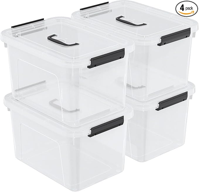 Haodehen 18 Quart Plastic Storage Bins with Lid, 4 Packs Clear Latching Storage Box