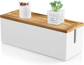 Bivvclaz Large Cable Management Box, Wooden Cord Organizer Box for Desk, Floor, Office to Hide Extension Cords Power Stripes Surge Protectors Chargers Wires, White