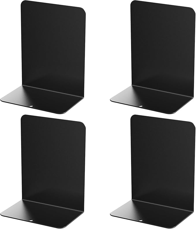 Book Ends, 4 Pieces Metal Bookend for Shelves, Bookends for Heavy Books, Book Holders for Shelves, Desk Organizers, Book Dividers for Office, School, Bookstore, Home