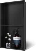 BATHFINESSE 9" x 25" Black Modern Wall Mount Shower Niche with Double Recessed Shelves, No Tile Needed