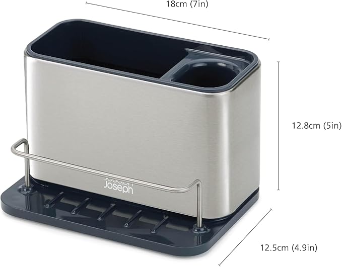 Joseph Joseph Surface Sink Caddy Stainless Steel Sponge Holder Organizer for Kitchen, Large, Grey