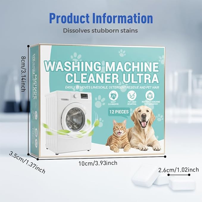 Washing Machine Cleaner Descaler 12 Pack - Deep Cleaning Tablets For Front Loader & Top Load Washer,Helps Remove Residue, Hard Water Buildup & Odor-Causing Deposits (1 pcs)