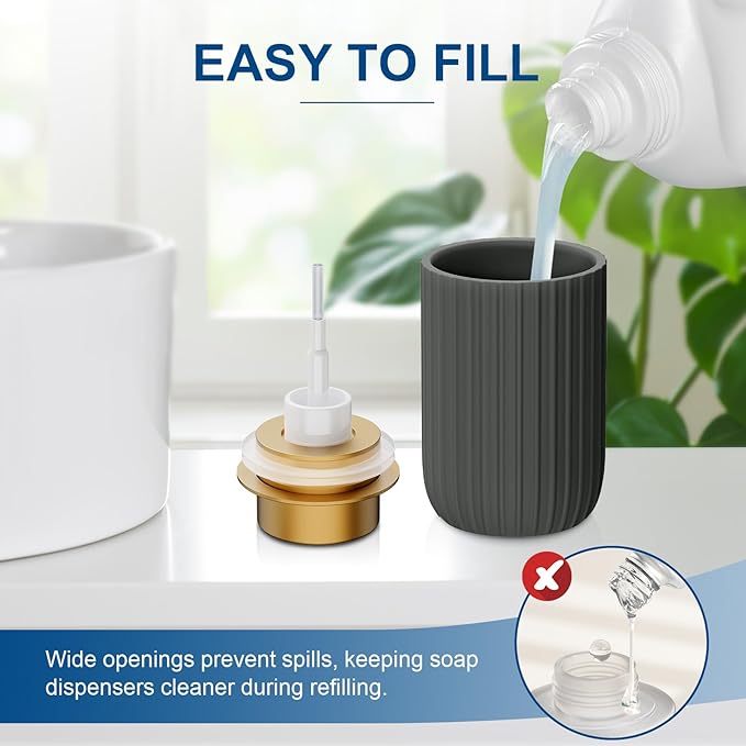 Ceramic Foaming Soap Dispenser, 12 oz Bathroom Foam Hand Soap Dispenser, Refillable Lotion Soap Dispenser with Removable Pump for Kitchen Hand Wash Dispenser, Modern Home Decor (2Pack-Matte Grey)