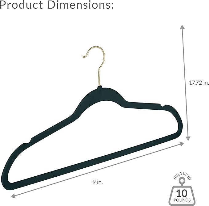 Simplify Slim Velvet Gold Hook Clothes Hangers 75 Pack | Non-Slip | Shirts | Suit | Pants | Dresses | Garments | Closet Storage & Organization | Durable | Emerald